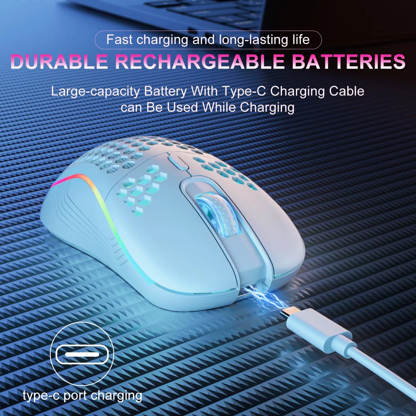 2.4G Wireless RGB Backlit Honeycomb Gaming Mouse - Ergonomic Design, 6 Buttons, and Adjustable 3-Speed DPI for Enhanced Precision