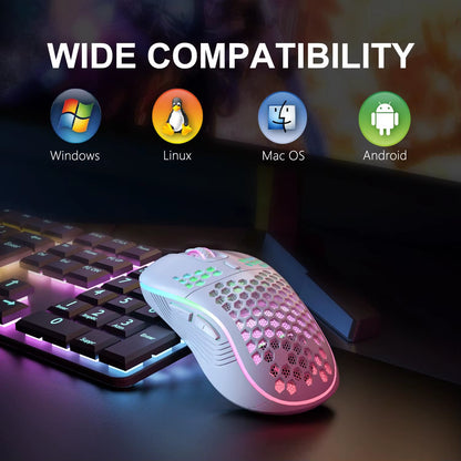 2.4G Wireless RGB Backlit Honeycomb Gaming Mouse - Ergonomic Design, 6 Buttons, and Adjustable 3-Speed DPI for Enhanced Precision