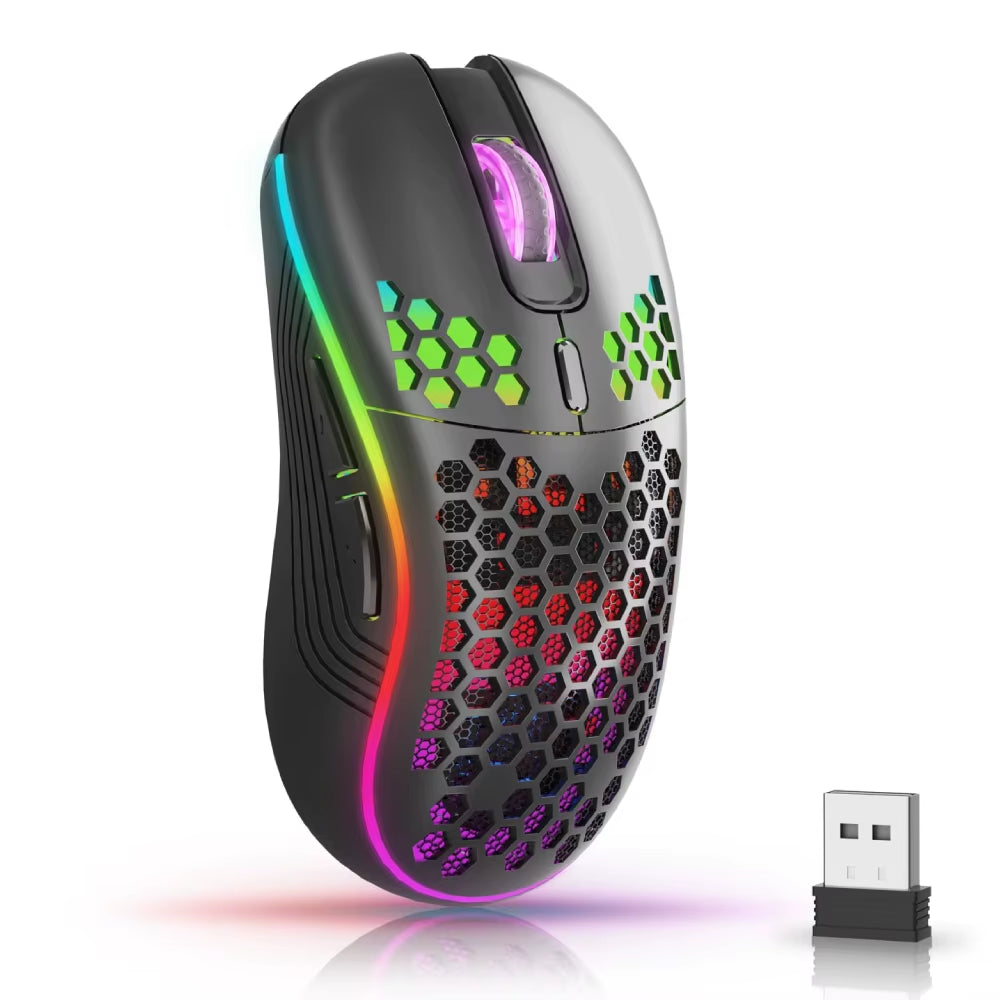 2.4G Wireless RGB Backlit Honeycomb Gaming Mouse - Ergonomic Design, 6 Buttons, and Adjustable 3-Speed DPI for Enhanced Precision