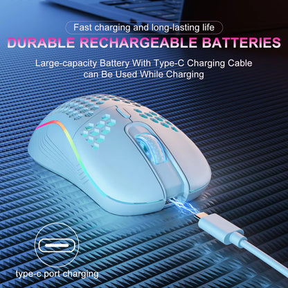 2.4G Wireless RGB Backlit Honeycomb Gaming Mouse - Ergonomic Design, 6 Buttons, and Adjustable 3-Speed DPI for Enhanced Precision